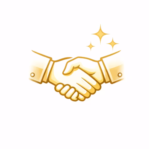 Zlatá minimalistická ikona podania rúk vyjadrujúca srdečnosť, úctu a zdvorilé správanie.