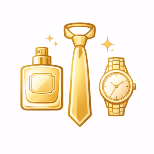 Zlatá elegantná ikona doplnkov symbolizujúca štýl, sofistikovanosť a reprezentatívny vzhľad.