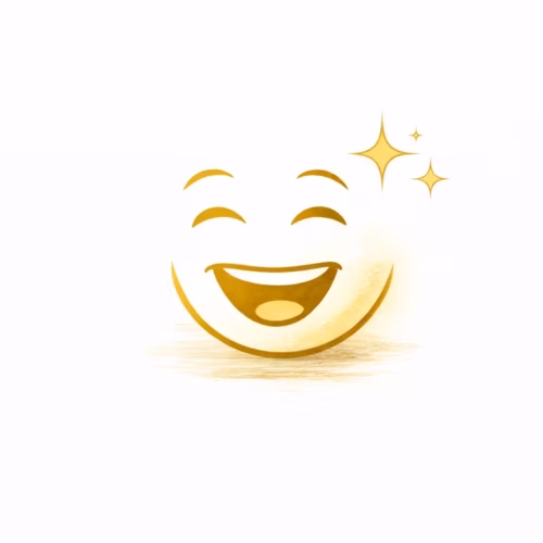 Zlatá minimalistická líniová ikona usmiatej tváre znázorňujúca spontánnosť, radosť a prirodzenosť.