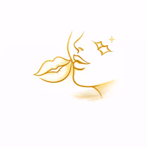 Zlatá elegantná líniová ikona bozku vyjadrujúca náklonnosť, blízkosť a vzájomnú intimitu.