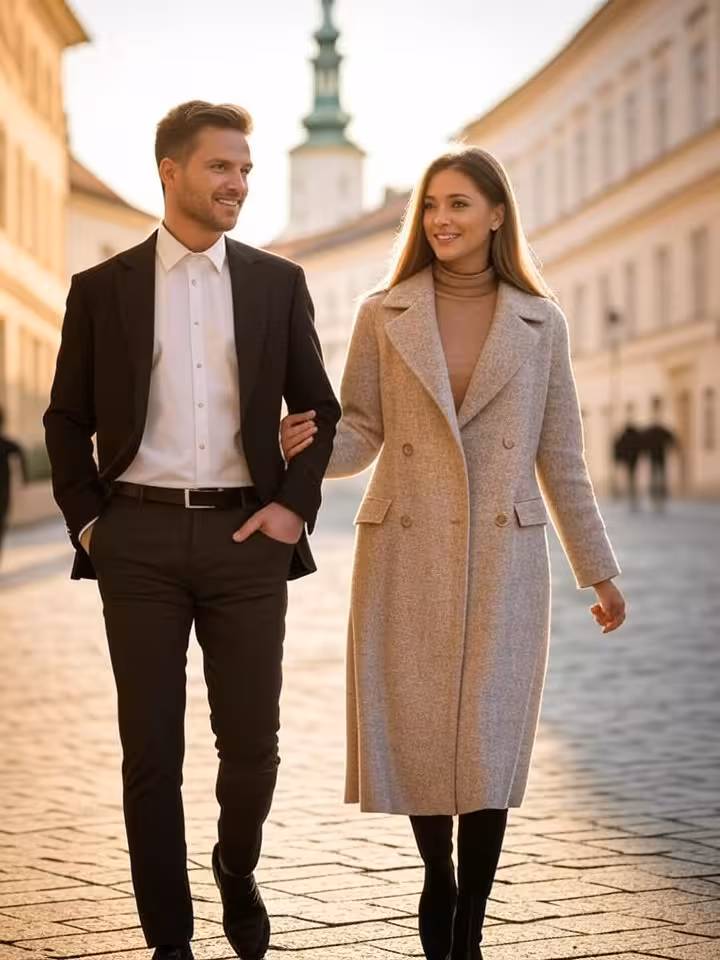 Sugar dating pár na prechádzke v historickom centre Bratislavy